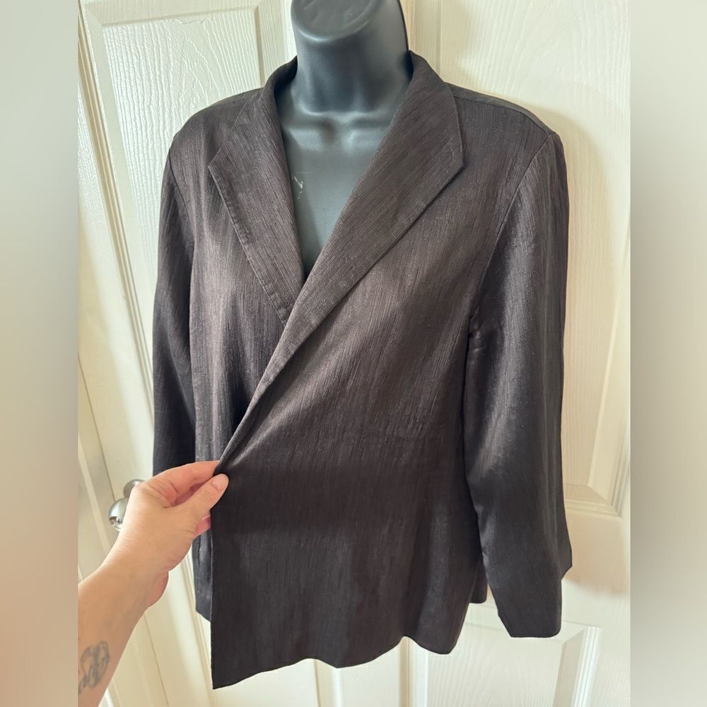 EILEEN FISHER Silk Blend Brown Metallic Open Front Crepe Blazer Jacket Sz L - Picture 5 of 12